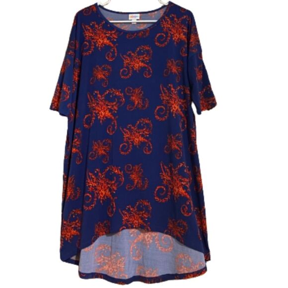 LULAROE WOMEN’s Irma Navy & Red Tropical Flower Print High-Low Tunic Top Sz- XXL - Picture 1 of 5